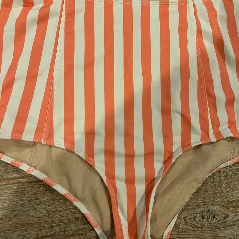Kortni Jeane Coral and White Striped Swimsuit